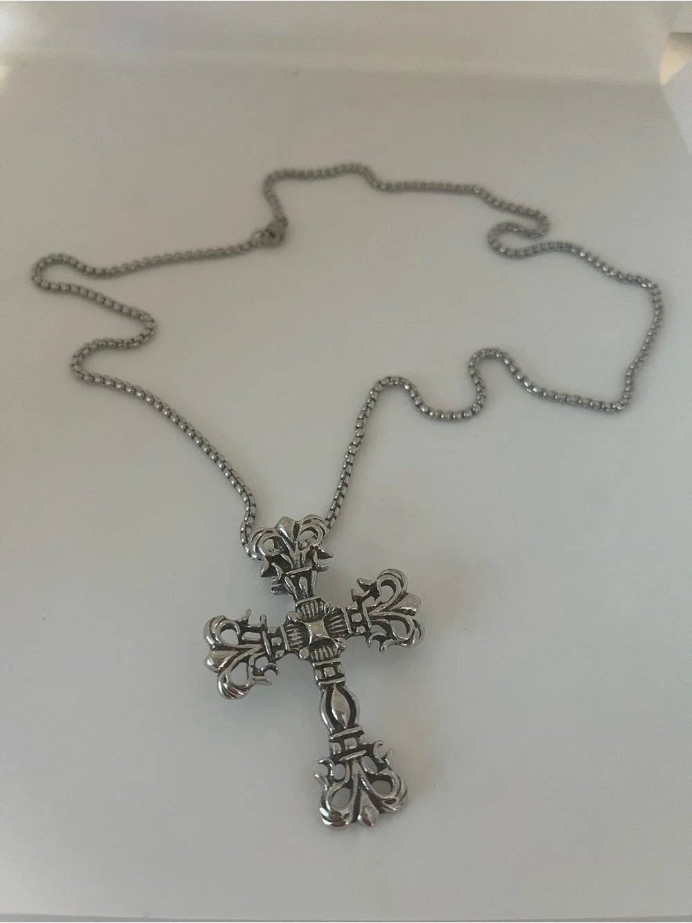 Silver Tone Cross Chain